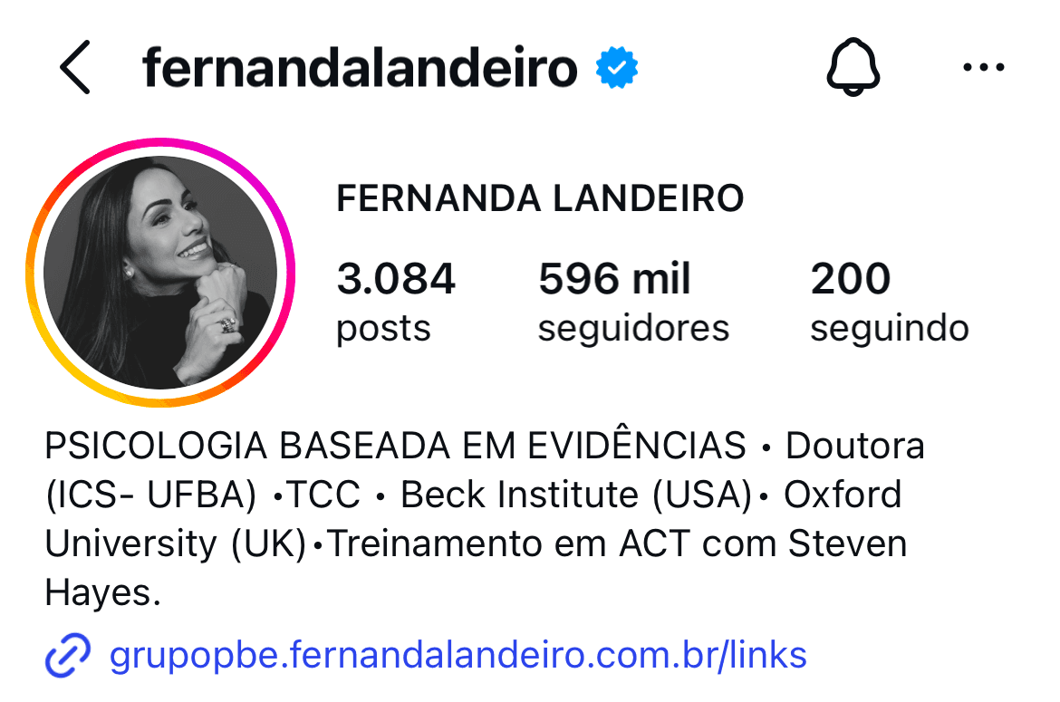 Perfil no Instagram de @fernandalandeiro, psicóloga