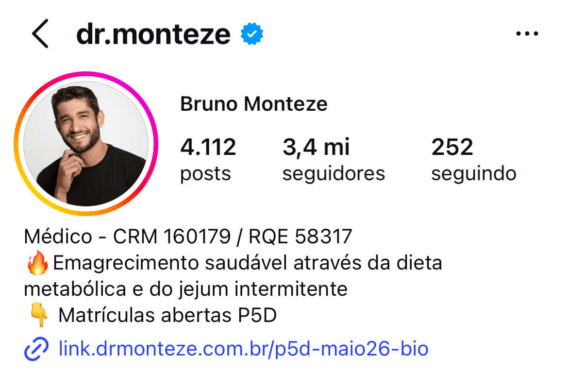 Perfil no Instagram de @dr.monteze, Bruno Monteze