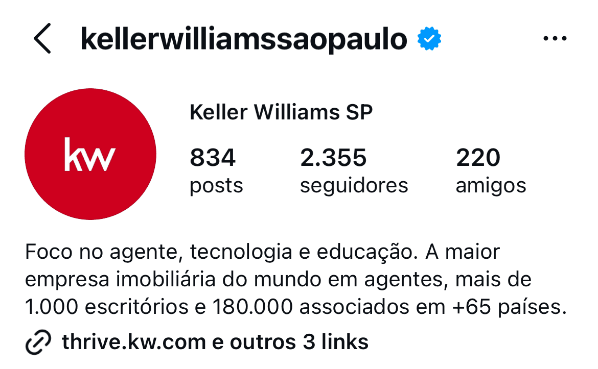 Perfil no Instagram de @kellerwilliamssaopaulo, Keller Williams SP