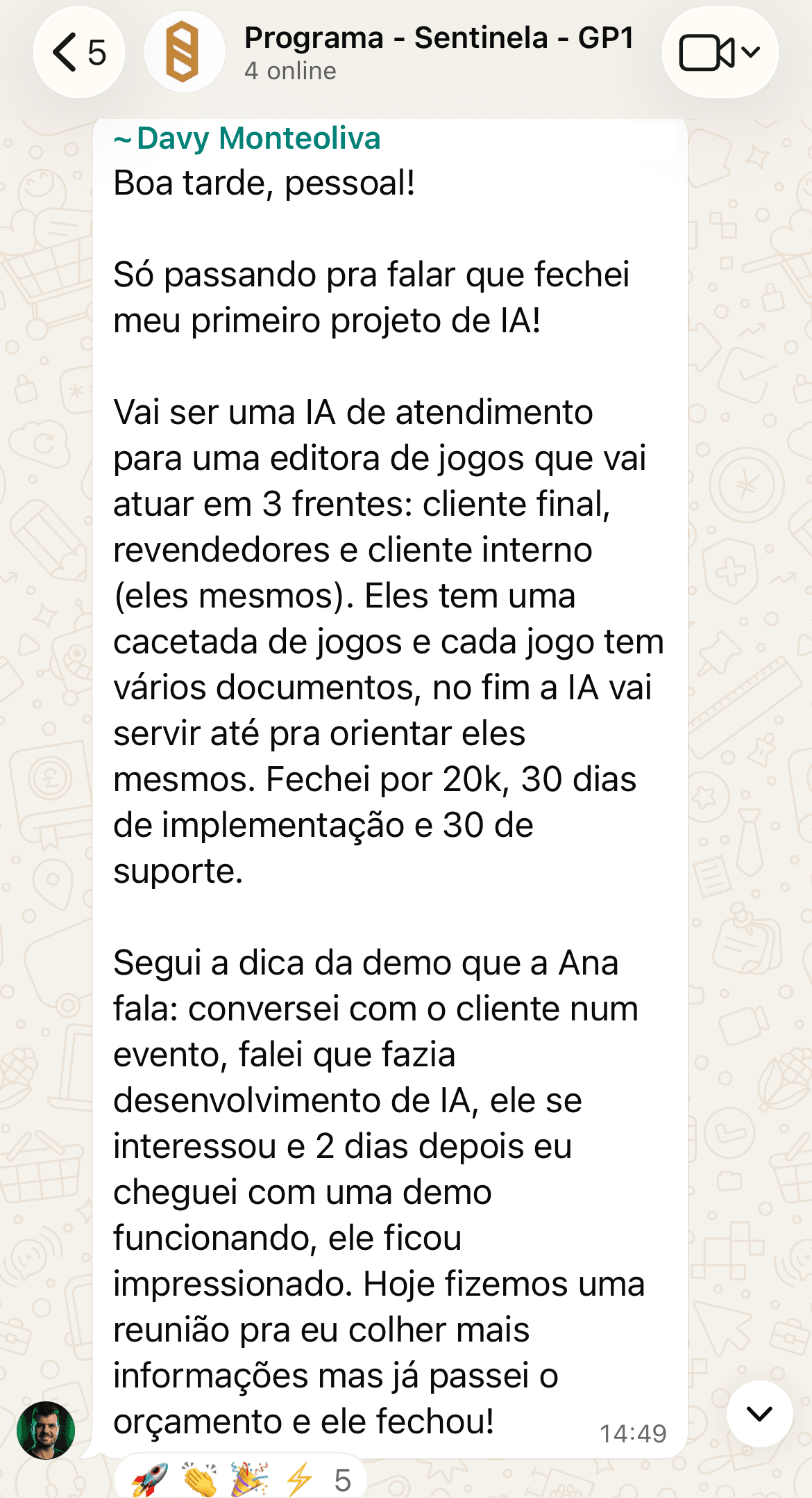 Depoimento de aluno do Solo 14
