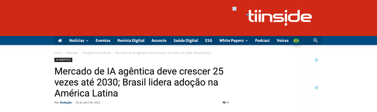 Manchete: Mercado de IA agêntica deve crescer 25 vezes até 2030; Brasil lidera adoção na América Latina