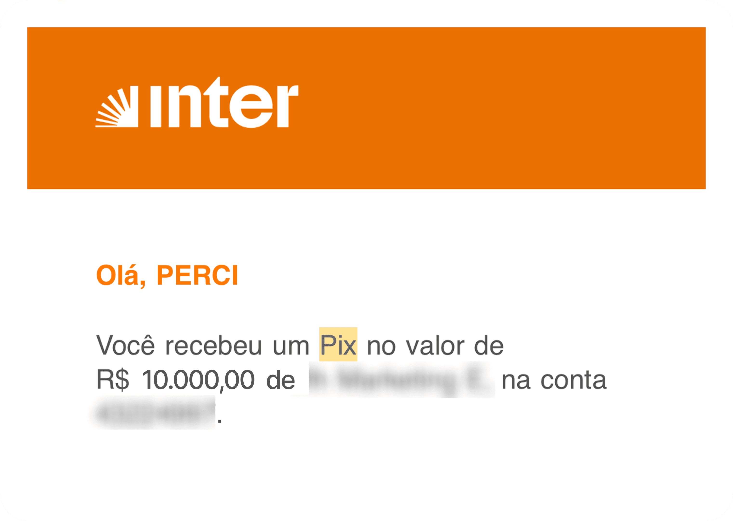 Comprovante de Pix recebido de R$ 10.000